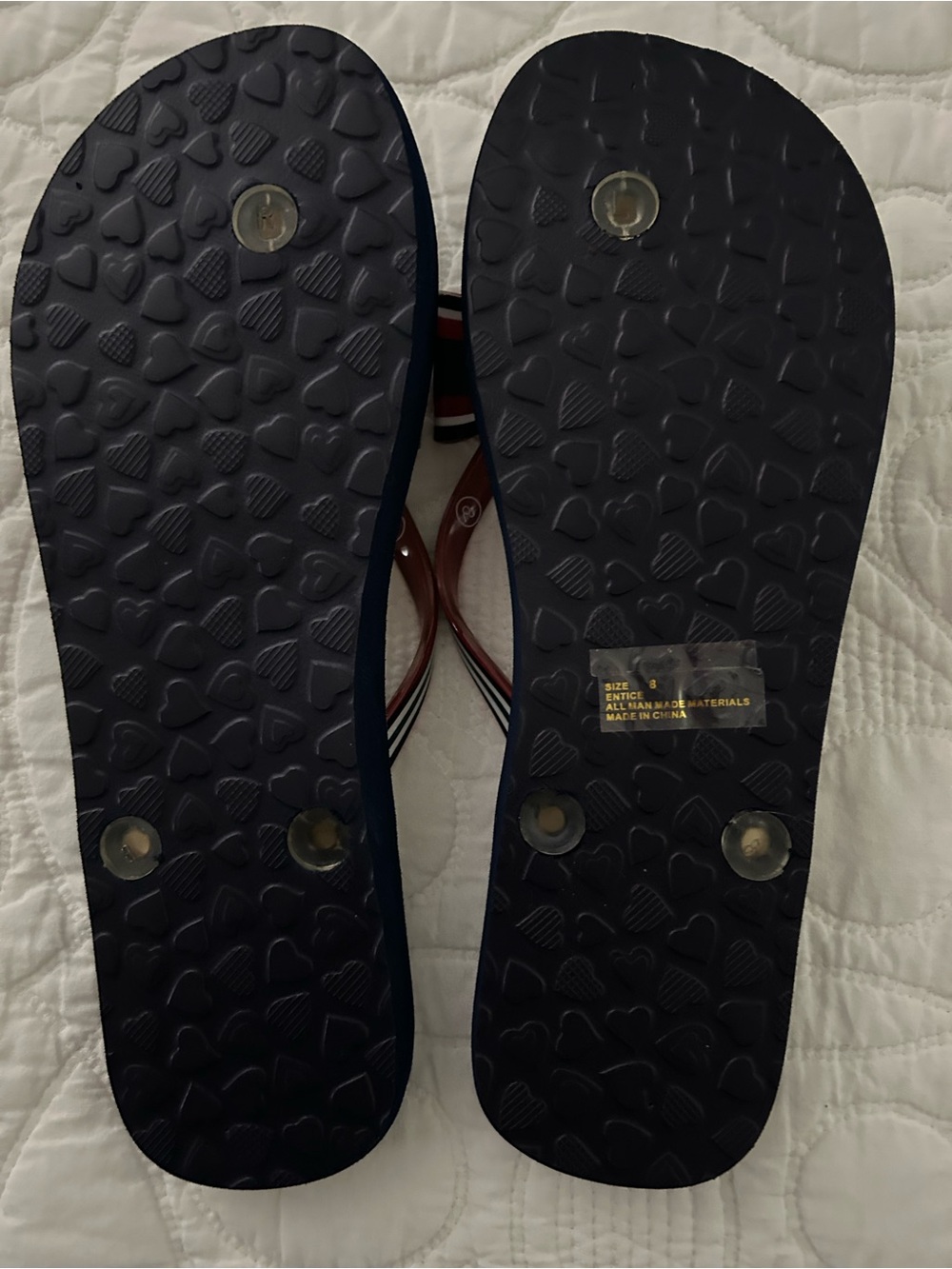 Brighton Floral Heart Print Bow Flip-Flops in Red, Blue, Green - Picture 2 of 3